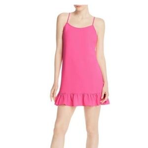 NWT Aqua Women's Hot Pink Flounce Hem Sleeveless Mini Dress